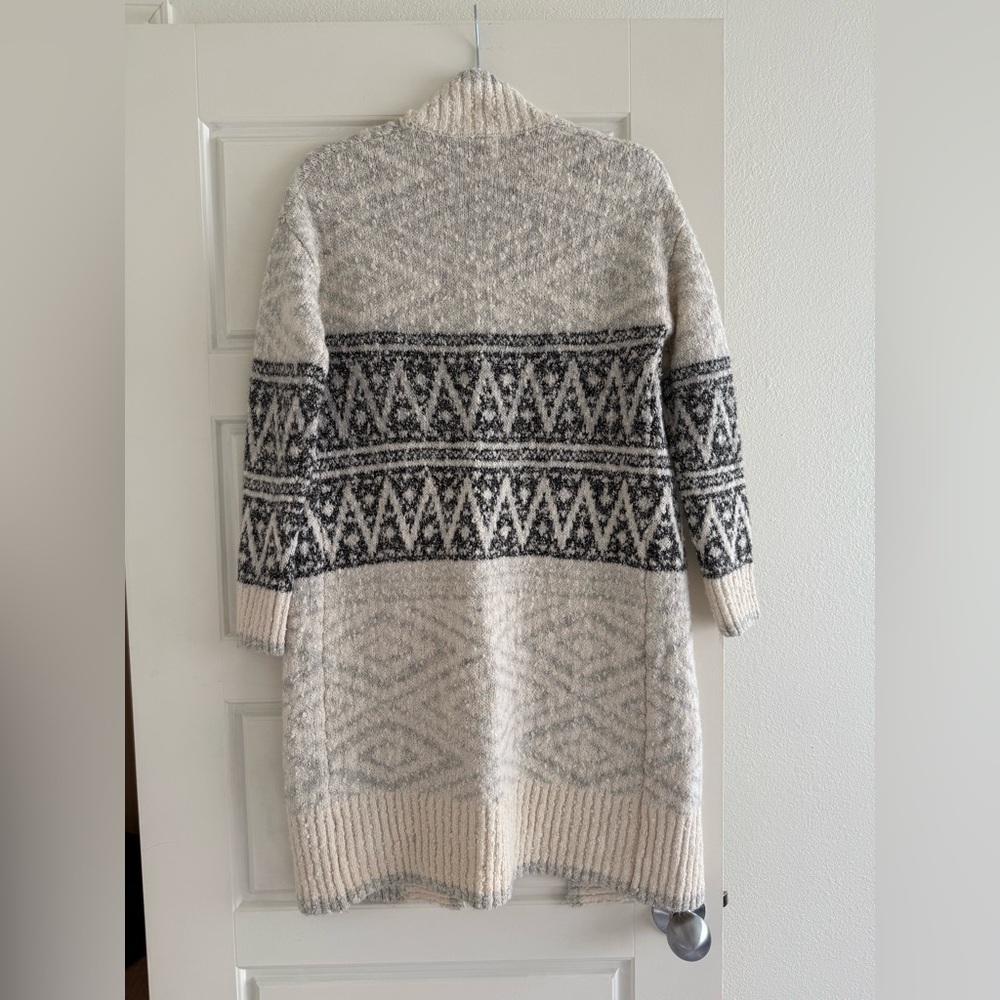 Joie Open Front Longline Nordic Knit Cardigan Cream & Gray Size XS - Picture 3 of 4